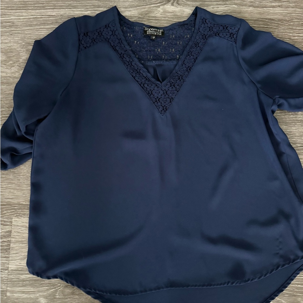 Papermoon Deep Blue Blouse with Lace Detail